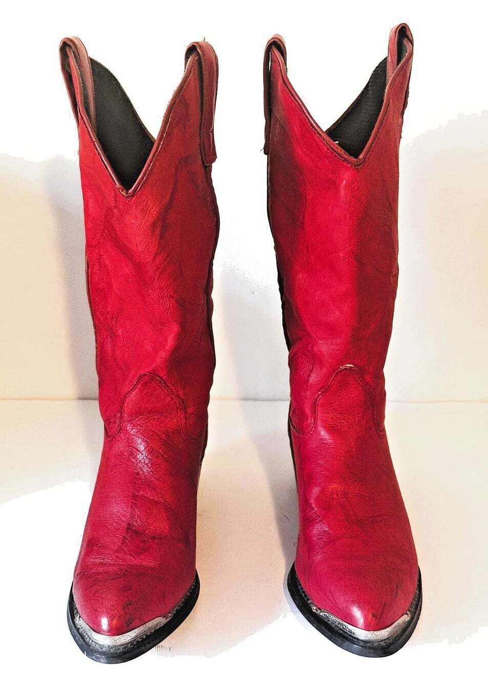 Capezio Red Crimson Textured Leather Women Cowboy Boots Pointed Toe Guards SZ 5